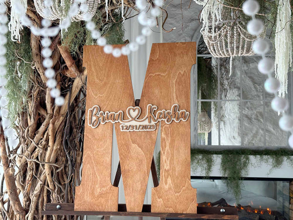 Wedding Guest Book Alternative - Personalized Engraved Wood Letter - Guest Book Sign Wedding - Guest Book Couple Names